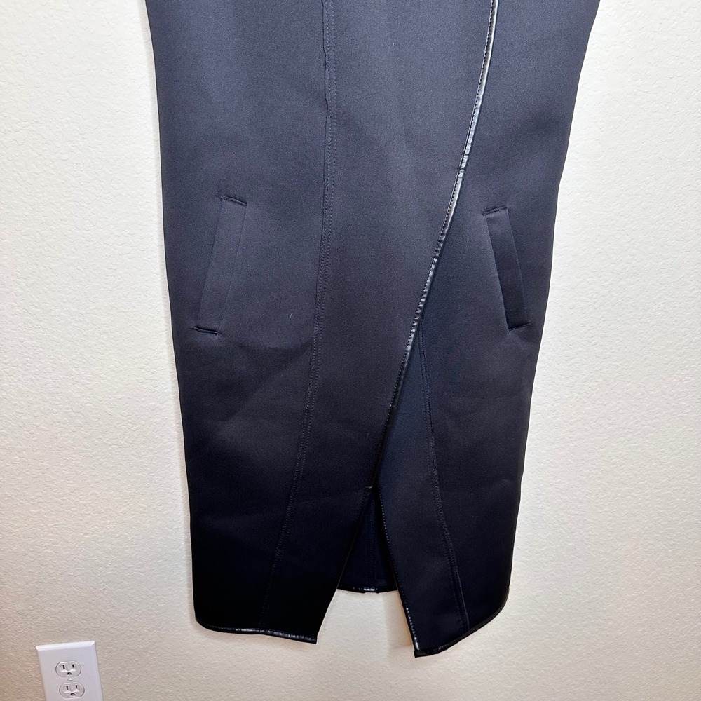 Metamorphoza Black Neoprene Asymmetrical Wrap Vest Funnel Neck Longline Jacket M - Picture 3 of 8